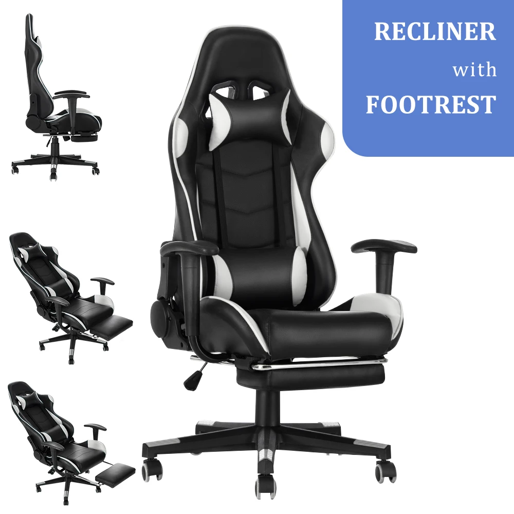 Gaming Sport Chair Swivel Gas Lift Lockable Reclining Chair with 5 Wheels Office Chair Adjustable Seat Height Pu Leather Seater