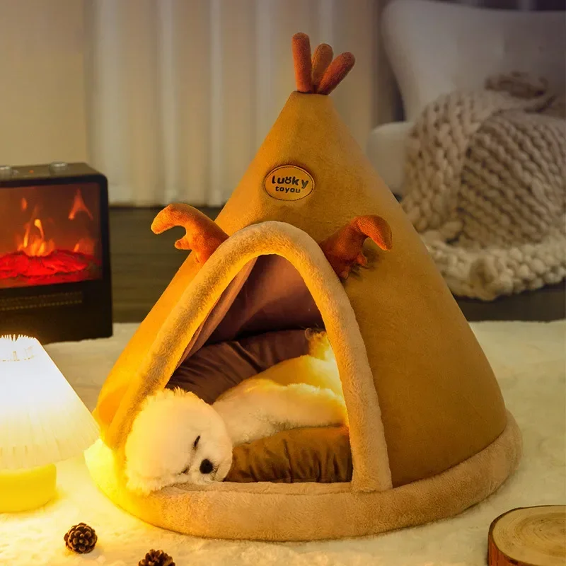 

New Pet Tent House Cat Bed Warm Winter Cat Dog House Deep Sleep For Puppy Cat Indoor Outdoor Tent With Cushion Pet Supplies