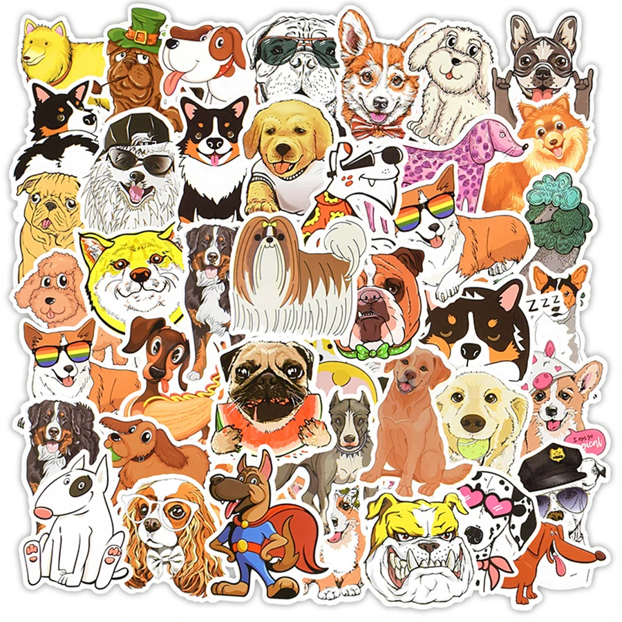 50PCS Cute Dog Sticker Corgi Dachshund Animal Sticker Toy for Kids DIY Waterbottle Laptop Luggage Moto Car Phone Wateproof Decal