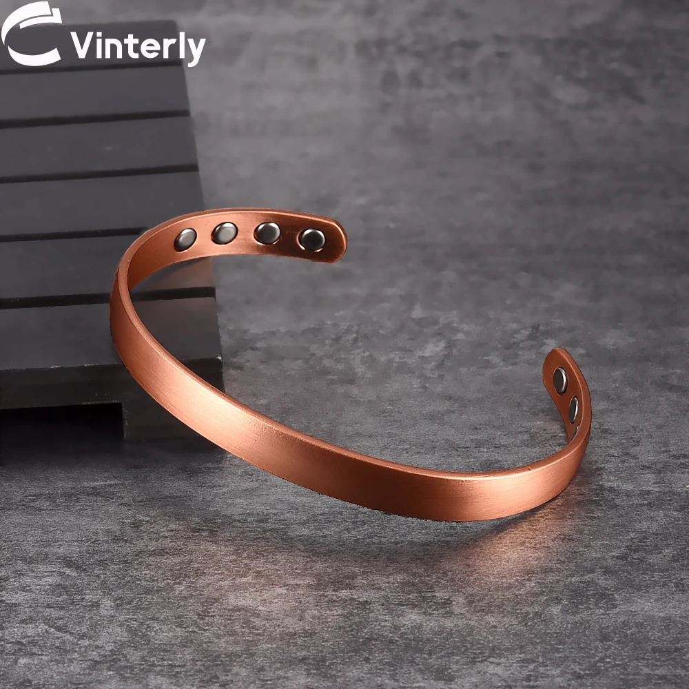 Copper Bracelets Vinterly Pure Copper Bracelets Magnetic Therapy Arthritis Matte Adjustable High Magnets Open Cuff 8mm Bangles Resizable Jewelry with bangle bracelet,magnetic bracelet