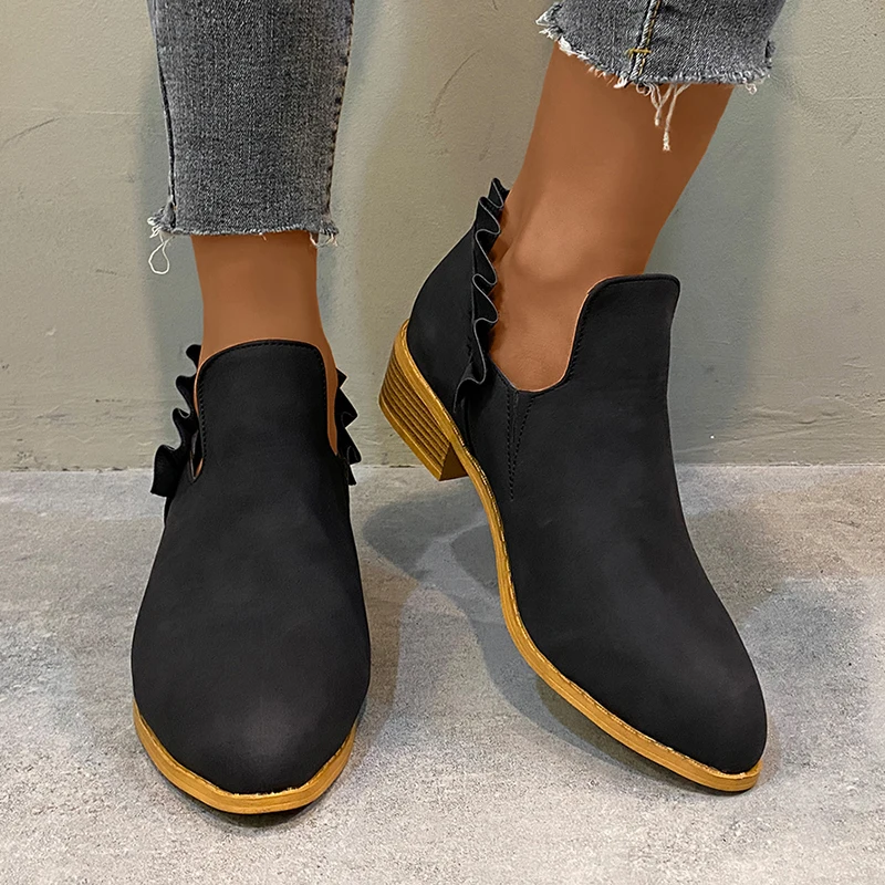 

Fashion Suede Women Shoes Pumps Autumn New Pointed Toe Mid Heels Shoes 2024 Gladiator Casual Boots Walking Punk Mujer Zapatos