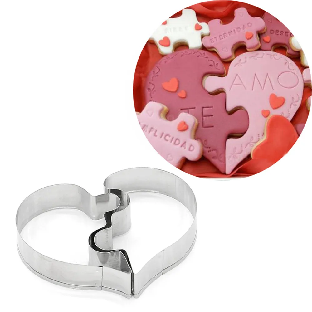 

2Pcs Heart Shape Cookie Molds Heart Cookie Cutter Love Wedding Puzzles Romantic Cookies Mold Biscuits Stamp for Valentine's Day