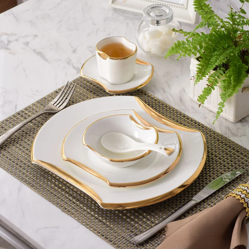 

Creative Gilded Porcelain Tableware Fine Steak Barbecue Plates & Bowls Hotel Restaurant Cooking Dishes Kitchen Utensils Set New