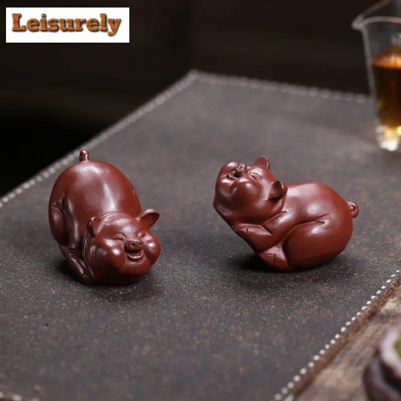 Yixing Purple Clay Fortune Zodiac Pig Tea Pet Elegant Fish Tank Landscaping Tea Figurine Play Toys Tea Statue Ornaments Craft