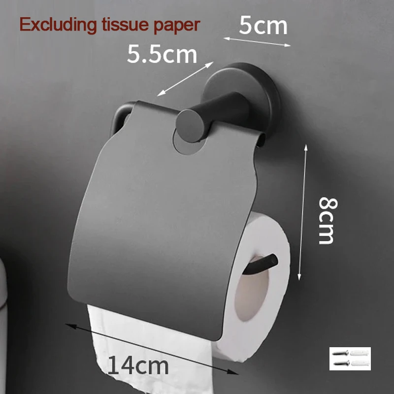 Creative Wall Mount Toilet Paper Holder with Cover, Stainless Steel Roll Paper Holders, Grey, Black, Home Bathroom Hardware, 1Pc