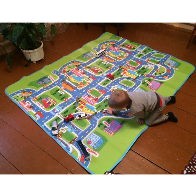 Alfombra de juegos para niños, alfombra grande para sala de juegos con  tráfico de ciudad y