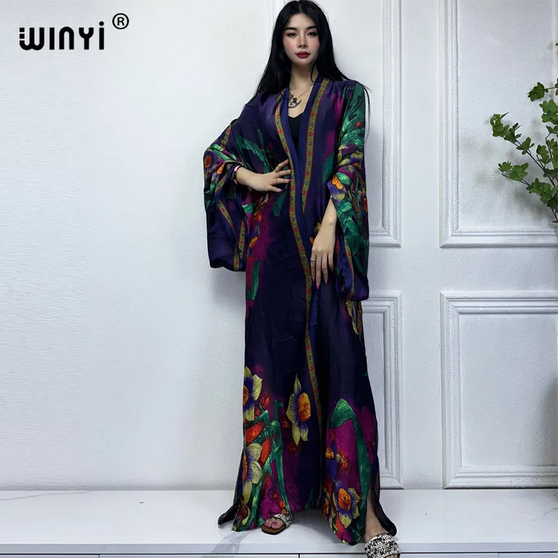 Winyi New Kimono Africa Print Dress Beach Wear Elegante Cardigan Sexy Holiday Beach Outfit Per Le Donne Vestidos Swimwear