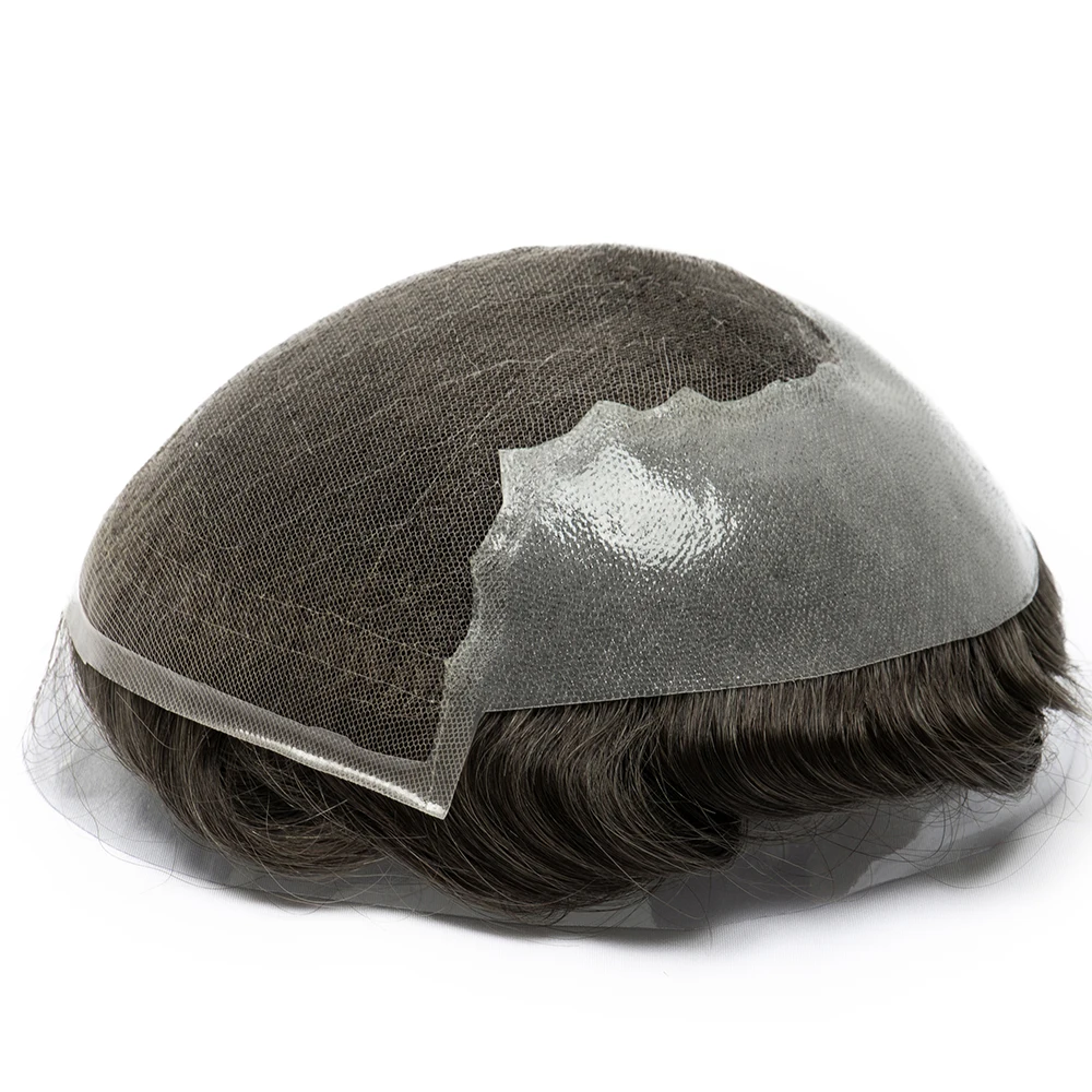 Q6 Lace Base Herren-Haarsystem Unsichtbare Schweizer Spitzenfront Herren-Kapillarprothese Echthaar Herren-Toupet Perücken-Ersatz – Detail 15