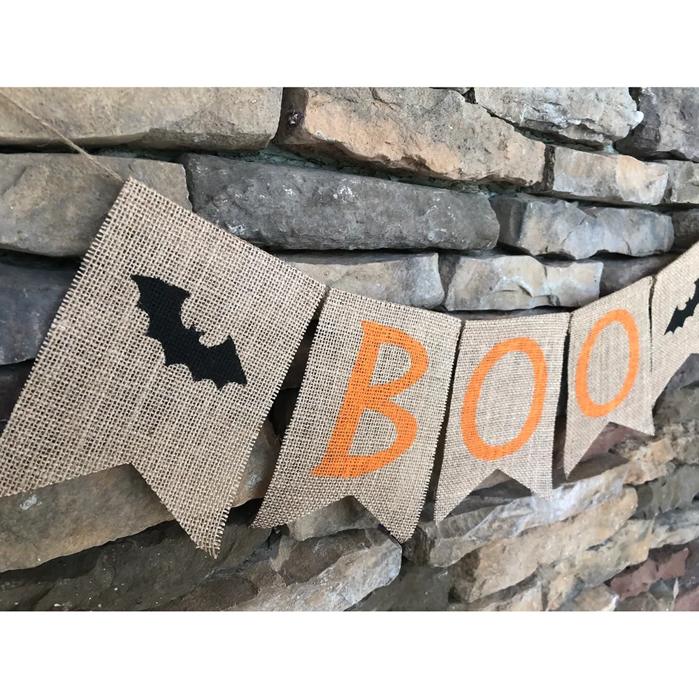 Description Picture 5 of itemBoo Burlap Banner Halloween Rustic Burlap Banner Bat Boo Hanging Bunting Halloween Party Fall Classroom Backdrop Decor Supplies