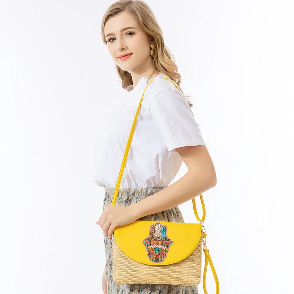Boho Straw Crossbody Sling Bags Women Fashion Vintage Designer Weaving Shoulder Bag Female Casual Versatile Handbag Summer