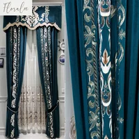 New Luxury Green Embroidered Velvet Curtains for Living Room Bedroom and Villa Blackout High-end Customized European Curtains 1