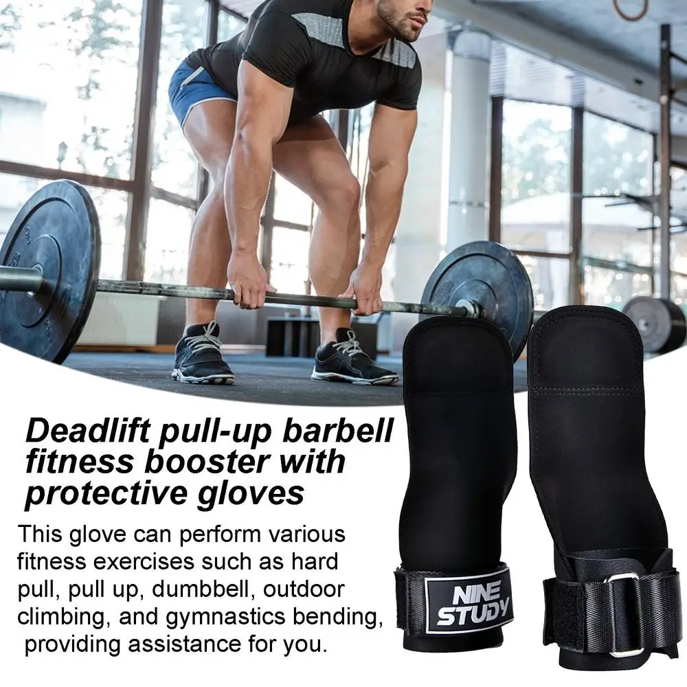 Description Picture 4 of itemDouble Layers PU Leather Gloves Wrist Straps for Weight lifting Grips Women Men GYM Deadlift Training Bench Press Pull-up Gloves