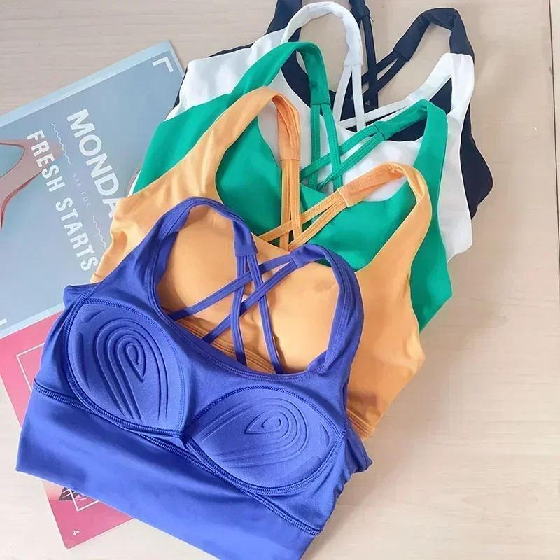 Lemon Women Fixed chest Pad Stretchy Sports Bra Quick-drying Breathable Shock-proof Back Intersect Yoga Bra Gym Exercise Vest