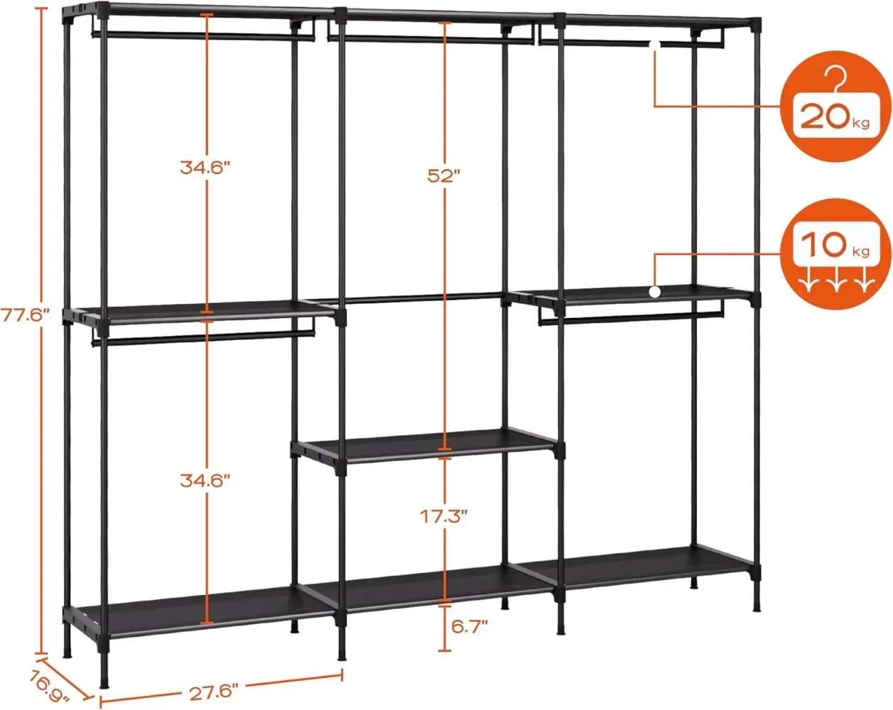 Clothes Rack, Portable Closet, 80.7 Inch Extra Large Capacity Wardrobe Closet, Clothes Storage Organizer with Shelves 6