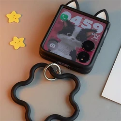 Kawaii Black Cat Ears Flower Hand Strap Case - Cute Girl Cover for Xiaomi Mix Flip (Black)