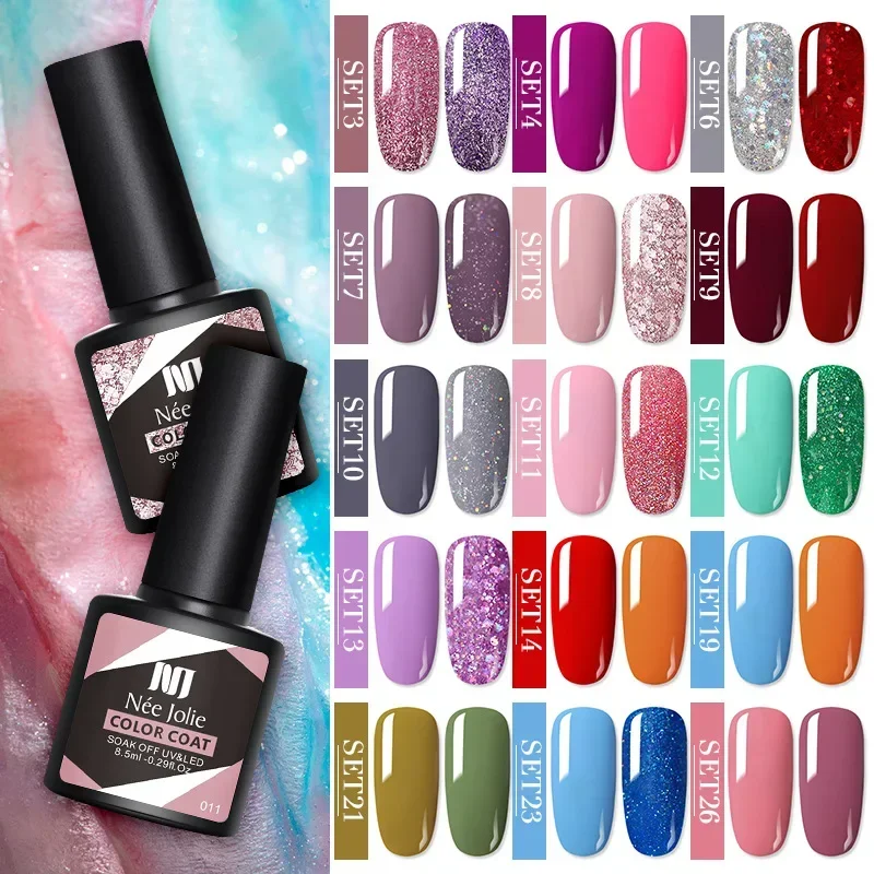

2Pcs Nail Gel Nee Jolie Soak Off Gel Polish Glue Flash Powder Solid Color Rubber Frosted Seal Gel Nail Polish 8.5ml 100 Colors