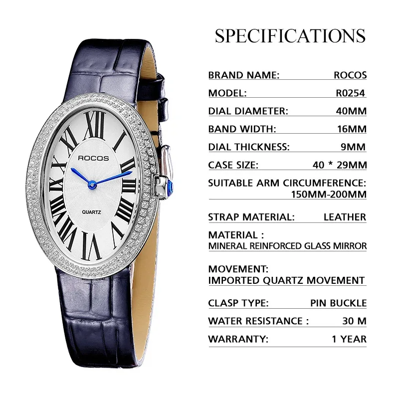ROCOS Leather Watch for Women Elegant Luxury Brand Ladies Oval Quartz Watch Fashion Best Selling Drop Shipping Dress Watch R0254