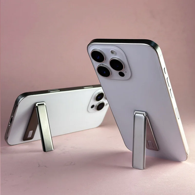 Compact Folding Metal Phone Stand - Invisible Adhesive Bracket and Portable Support