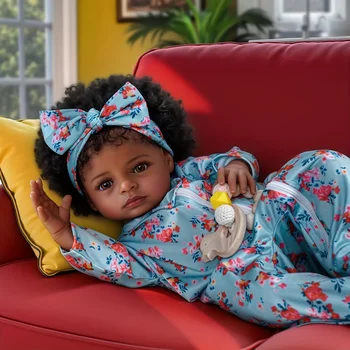 BABESIDE 20 '' Realistic Reborn African American Baby Doll, Real Life Newborn Doll with Outfit & Accessories for Kids Age 3+ 2