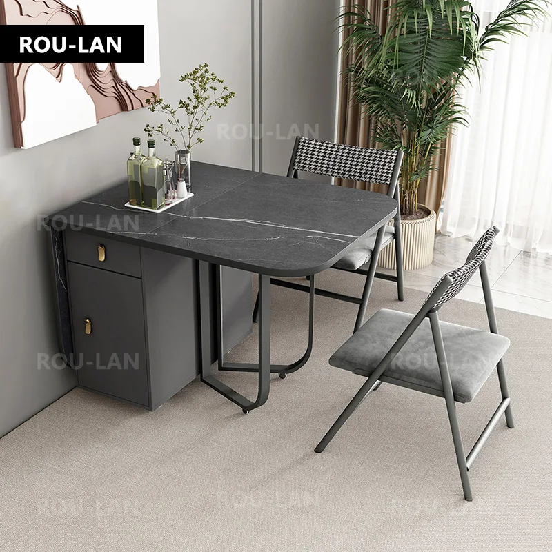 Fashion Folding Dining Table Furniture Multifunctional Rectangle Movable Dining Table and Folding Chairs