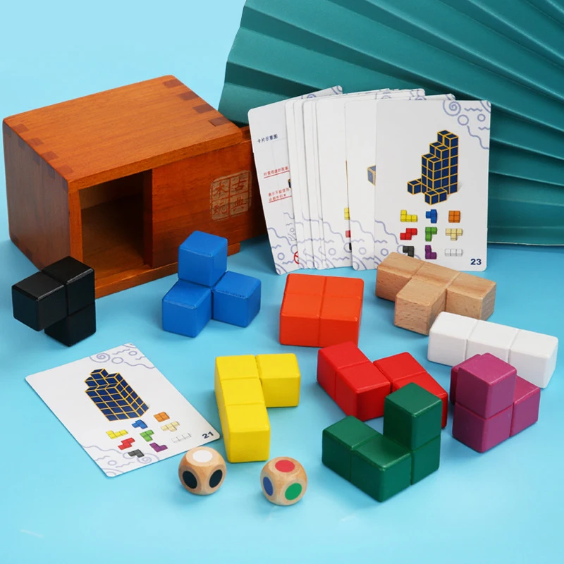 Montessori Educational Toys For Adults and Kids Brain Challenges IQ Test 3D Wooden Cube Block Puzzle Box Rompecabezas De Ingenio 3