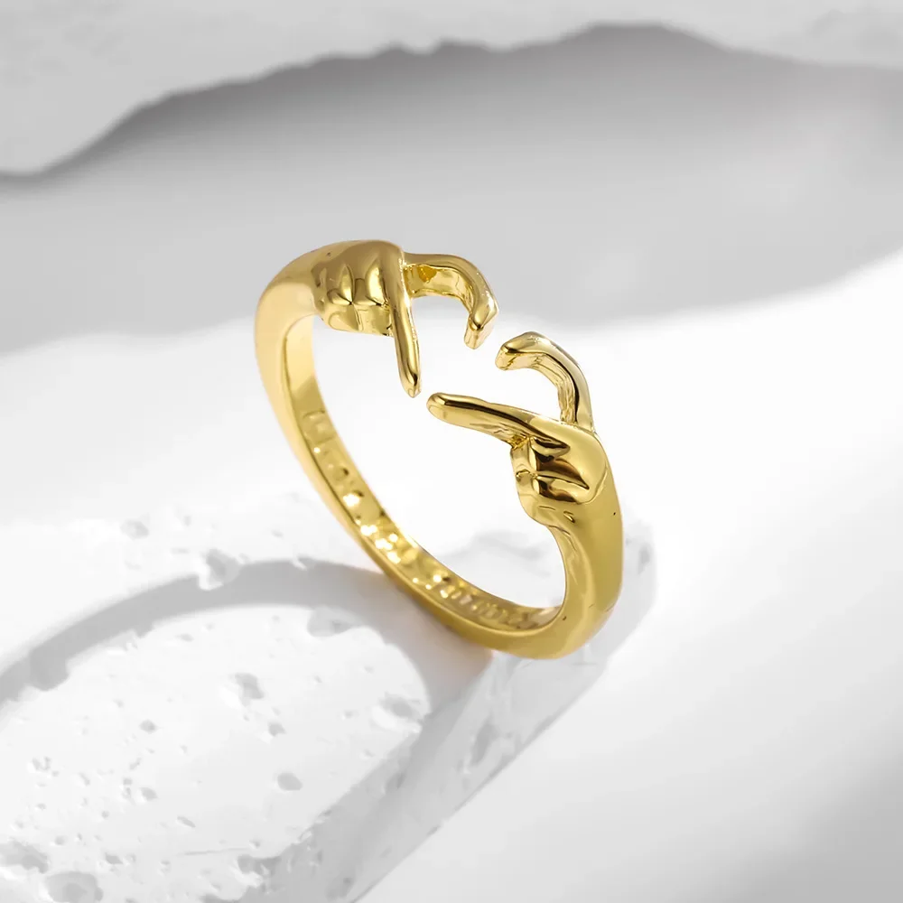جديد على شكل قلب خاتم هدية المرأة مفتوحة قابل للتعديل تصميم بسيط مزدوج اليد القلب خاتم اكسسوارات من البر الرئيسى للصين