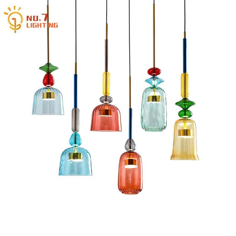 

Designer Colorful Glass Candy Pendant Lights Warm Kitchen Island Light Fixtures for Living/Dining Room Bar Restaurant Sofa Salon