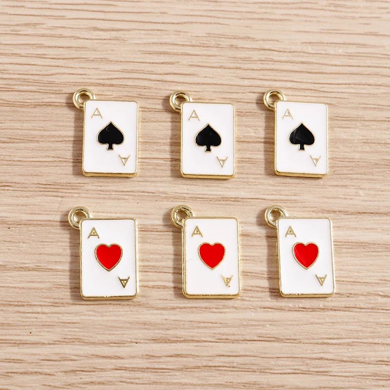 10 Stück niedliche Emaille-Herz-Poker-Anhänger für die Herstellung von Halsketten, Ohrringen, Armbändern, DIY handgefertigten Kunsthandwerk, Schmuckzubehör – Detail 6