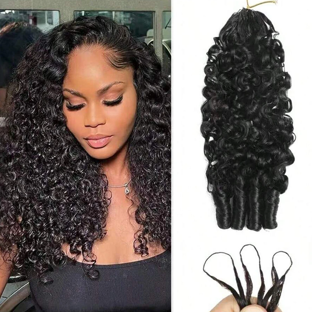 Knotless String Handmade Burmese Curly Crochet Human Hair Feather Pre Separated 100% ...