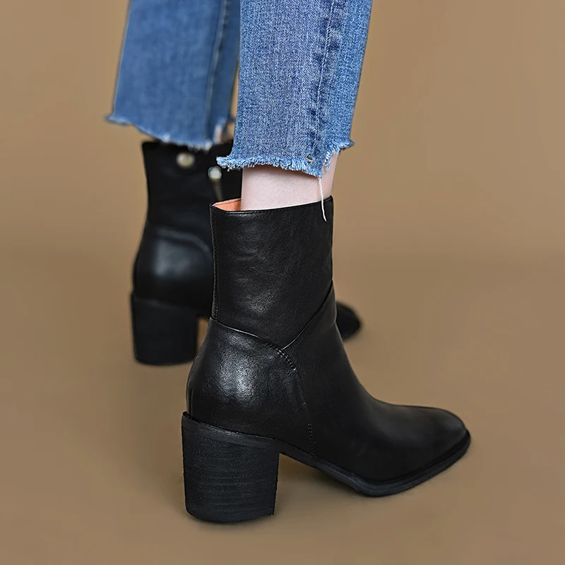 

Women Winter Boots Side Zippers Woman Ankle Boots Round Toe Modern Shoes For Autumn Spring oft Cowhide Ladies Warm Shoes