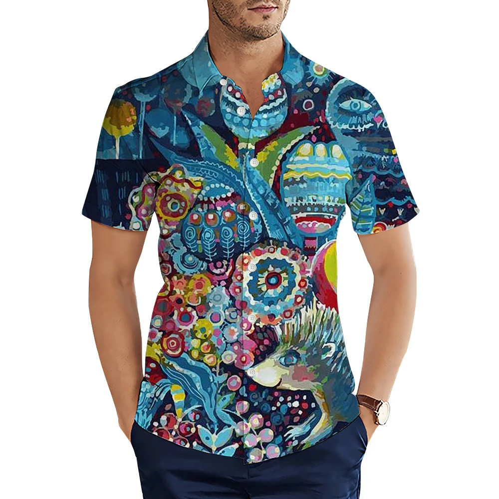 

HX Fashion Men Shirts Animal Hedgehog Colored Oil Painting Art 3D Printed Casual Shirts Summer Tops Hawaii Shirt Camisas