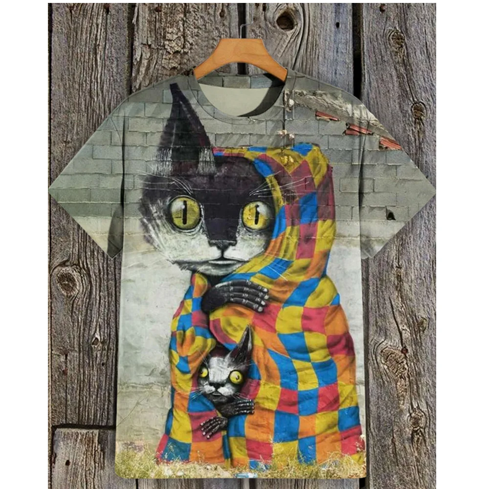 thumbnail image 1 of Camiseta de hombre con diseño de gato de anime, camiseta de manga corta con estampado 3D de dibujos animados, ropa de hombre, camiseta para hombre, camisetas casuales de uso diario vintage, 1 of 5