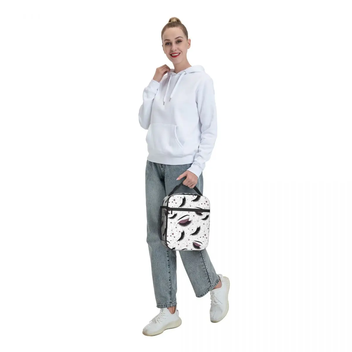 Eyelash Eyes Thermal Insulated Lunch Bags Burgundy Lashes Seamless Pattern Lunch Tote Work School Travel Multifunction Food Box
