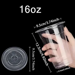 Disposable Plastic Cups with Lids - 50 Pack, Versatile - 50PCS (16OZ)