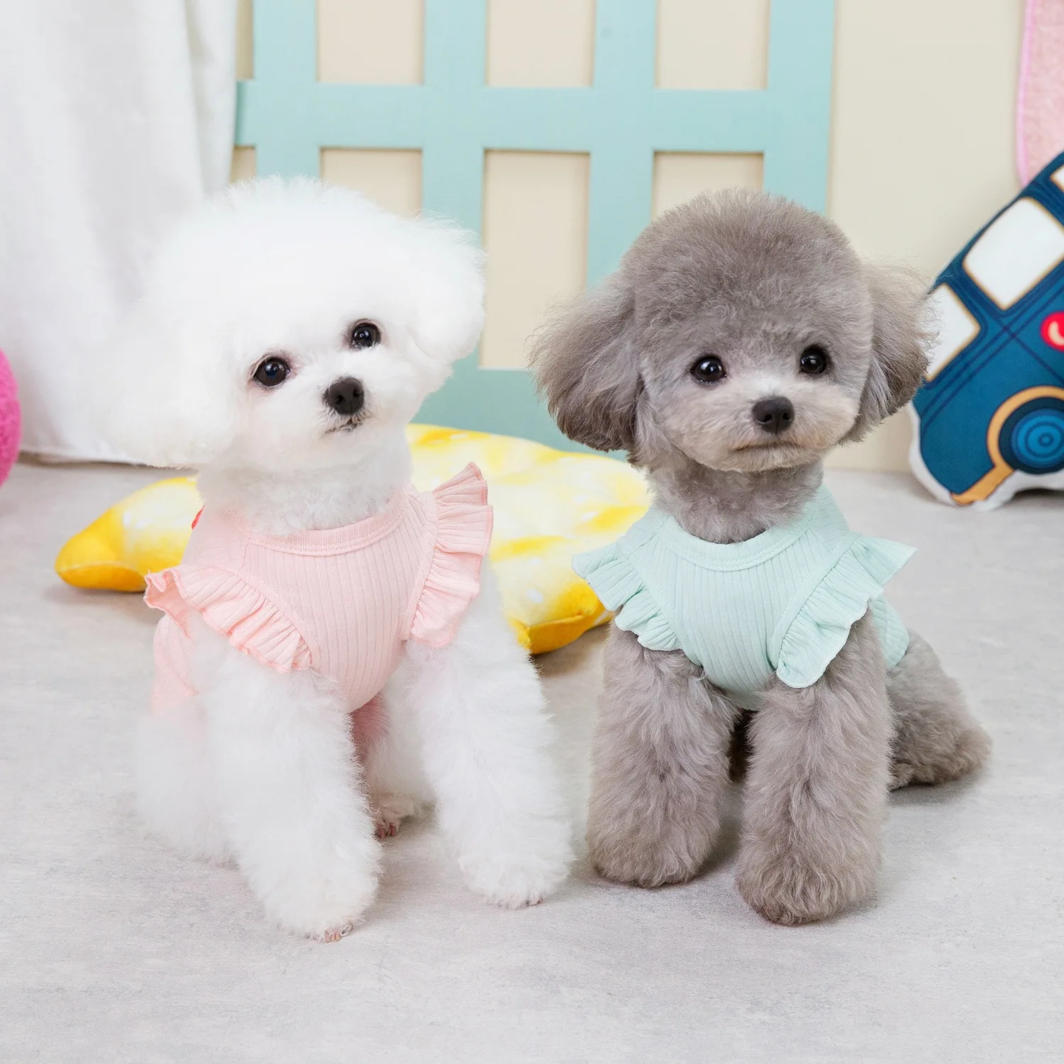 플라잉 슬리브 강아지 조끼 꽃 코튼 티셔츠, 애완동물 의류, 여름 강아지 옷, 10 PCs/로트