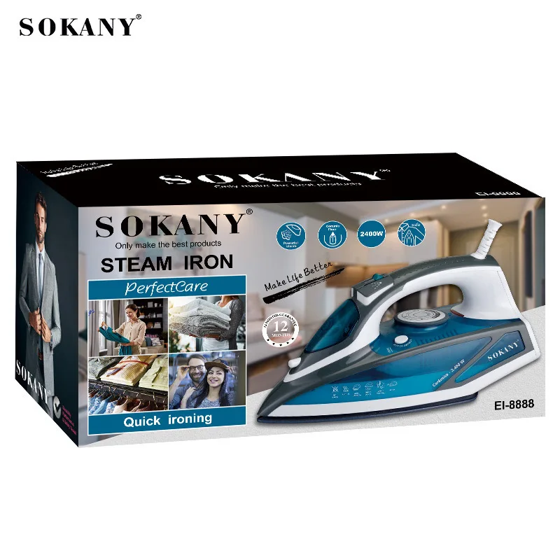 Professional Non-Stick Soleplate Steam Iron for Clothes 2400 Watts Ironing, Fabric Steamer, Self-cleaning, Purple/Blue