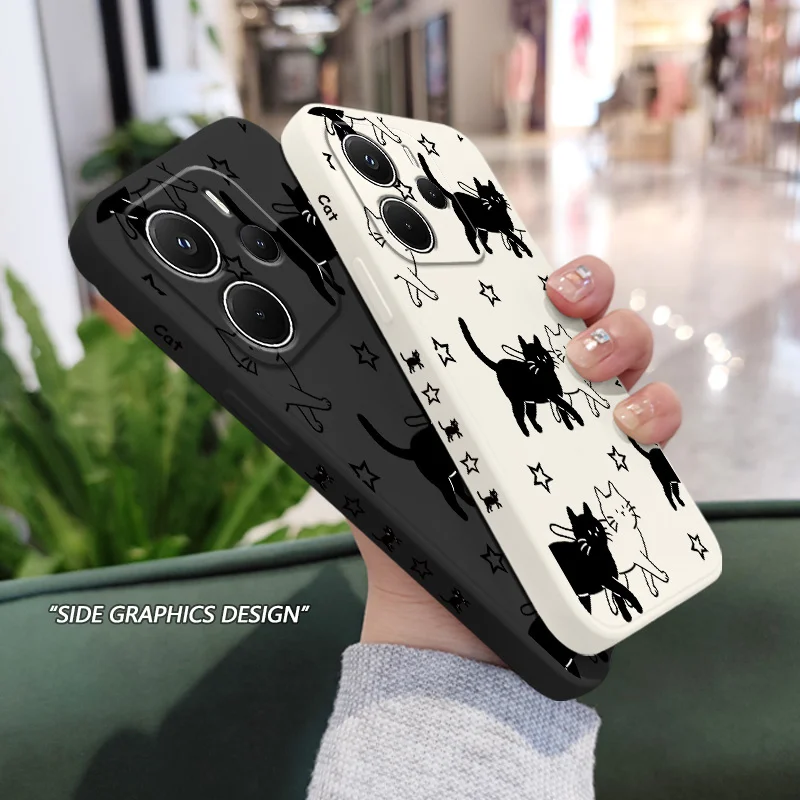 Star Cute Cat Liquid Silicone Phone Case Cover
