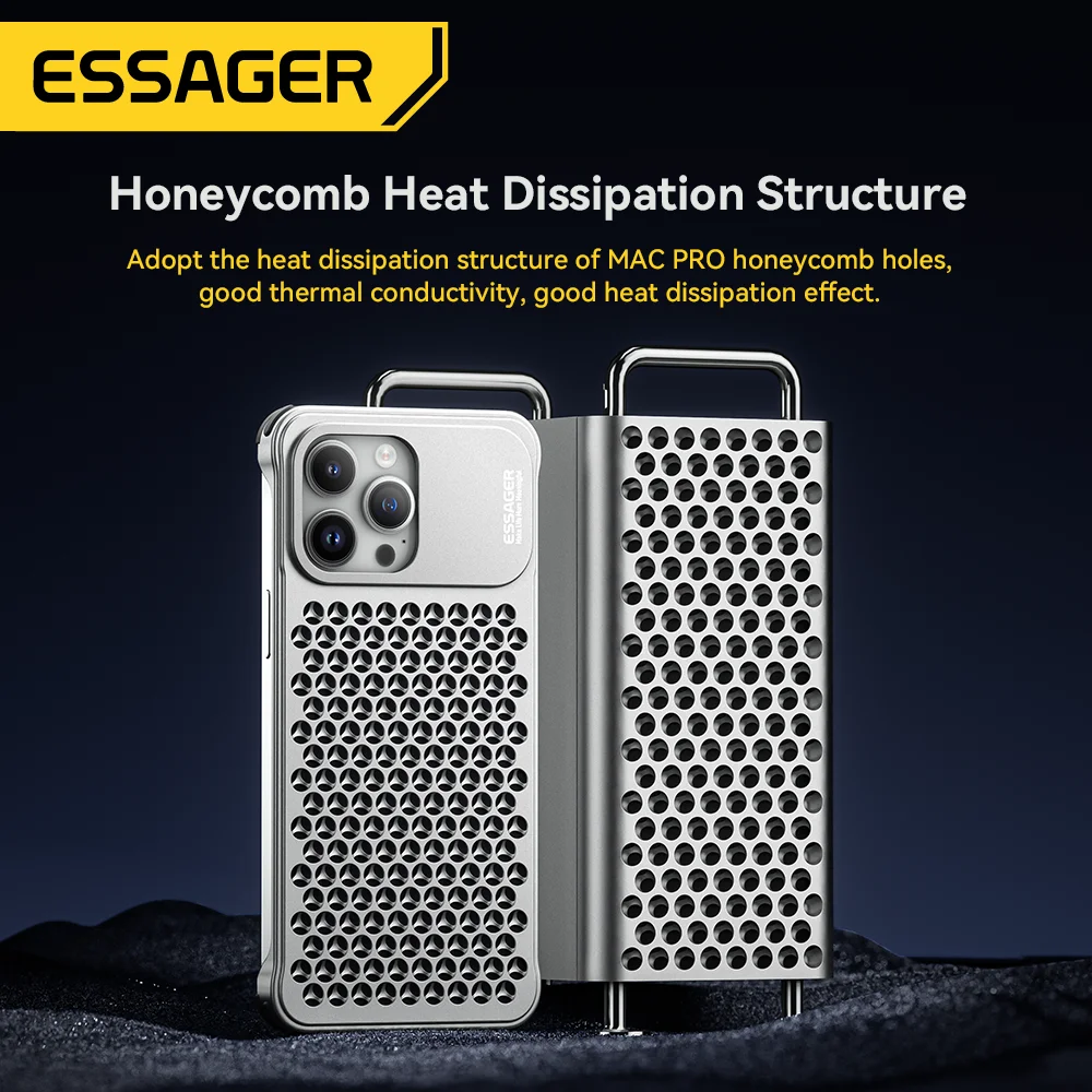 Essager Aluminum Alloy Phone Case Hollow Heat Dissipation Anti-fall Shockproof Cover For 13 13Pro 13Pro Max 14 14Pro 14Pro Max