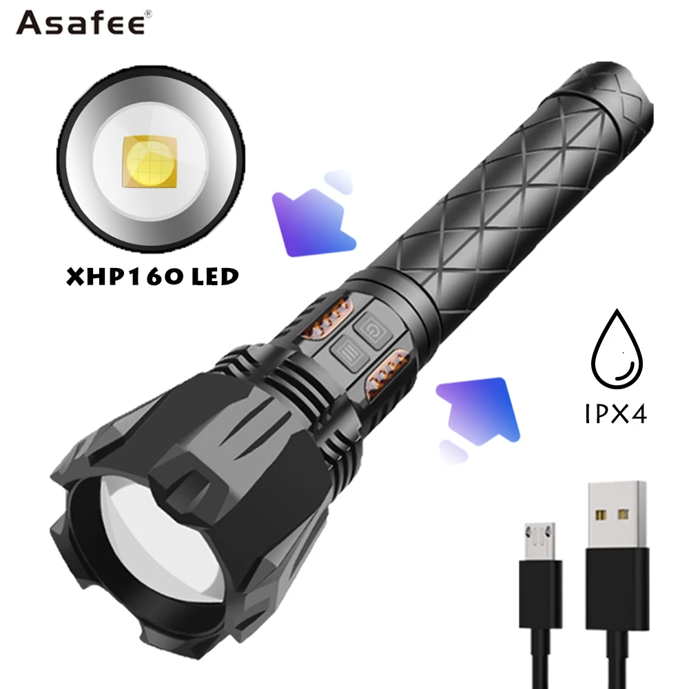 

Asafee 0118 Tactical Flashlight 5000LM Telescopic Zoom XHP160 LED Light Super Bright Waterproof Range 500M Rechargeable Torch