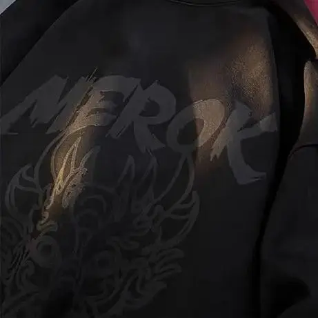Dragon Graphic Sweatshirt Men Harajuku Hoodies O-Neck Long Sleeve Tops Suede Fabric Mens Women Pullovers Streetwear Unisex