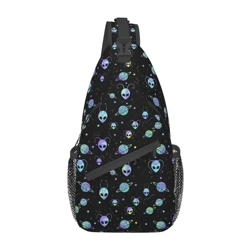 

Cool Universe Planet Stars Aliens Sling Crossbody Backpack Men Cosmos Shoulder Chest Bag for Camping Biking