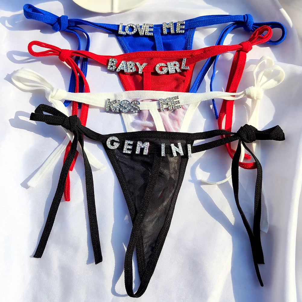 Custom Crystal A-Z Letter Bikini Thongs For Women Sexy String T-back Panties Waist Chain DIY Name Body Jewelry Christmas Gift