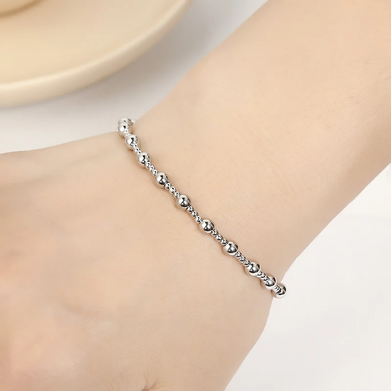 Stainless Steel Smooth Ball Mini Beaded Elastic Bracelet for Women