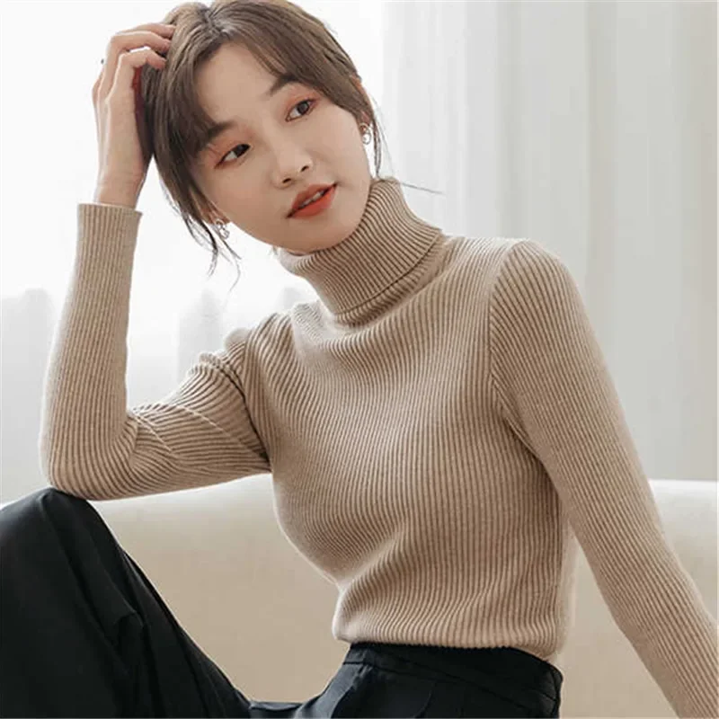 New Fall Autumn and Winter Semi-turtleneck Lady's Long Sleeve Sweater Fashion Casual Slim-fit Solid Color Knitted Bottom Shirt