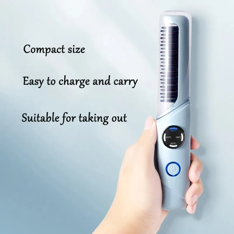 Wireless Multifunctional Negative Ion Hair Straightening 5 Modes Rechargeable for Home Straightening Brush Fast Heating Splint