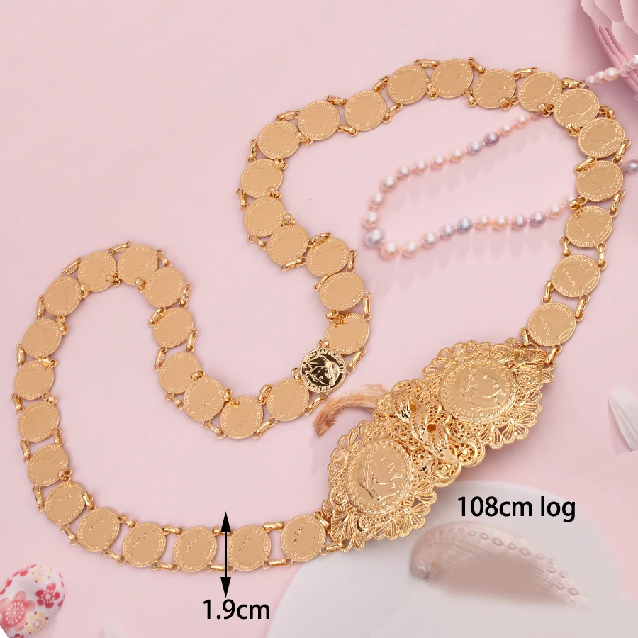 Empire Francais Coin Belt Gold Plated for Wedding Dress Ethnic Caftan Belt Middle East Brdal Accessories Cintur&oacute;n Para Vestidos