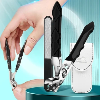 2Pc Angled Head Nail Clippers with Catcher Storage Bag Nail File Toenail Thick Nail Clipper Cutter Trimmer Manicure Tool