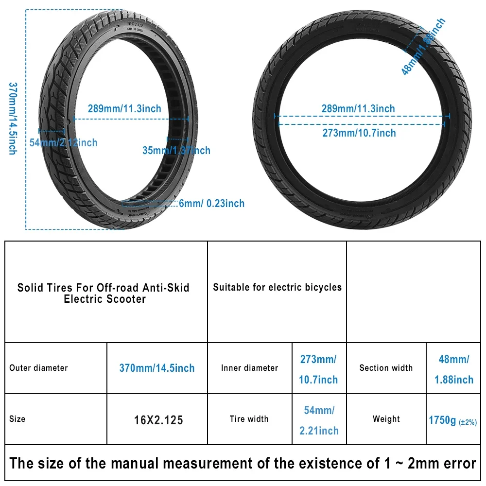 Electric Scooter 16 Inch 16x2.125 Solid Tire for Electric Scooter Tyre Puncture-proof Non Inflation Solid Tyres Replacement Part