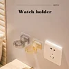 No Drill Wall Mount Watch and Jewelry Storage Rack, Clear Plastic, Double Compartmentary Charging Stand, For Apple Watch 4