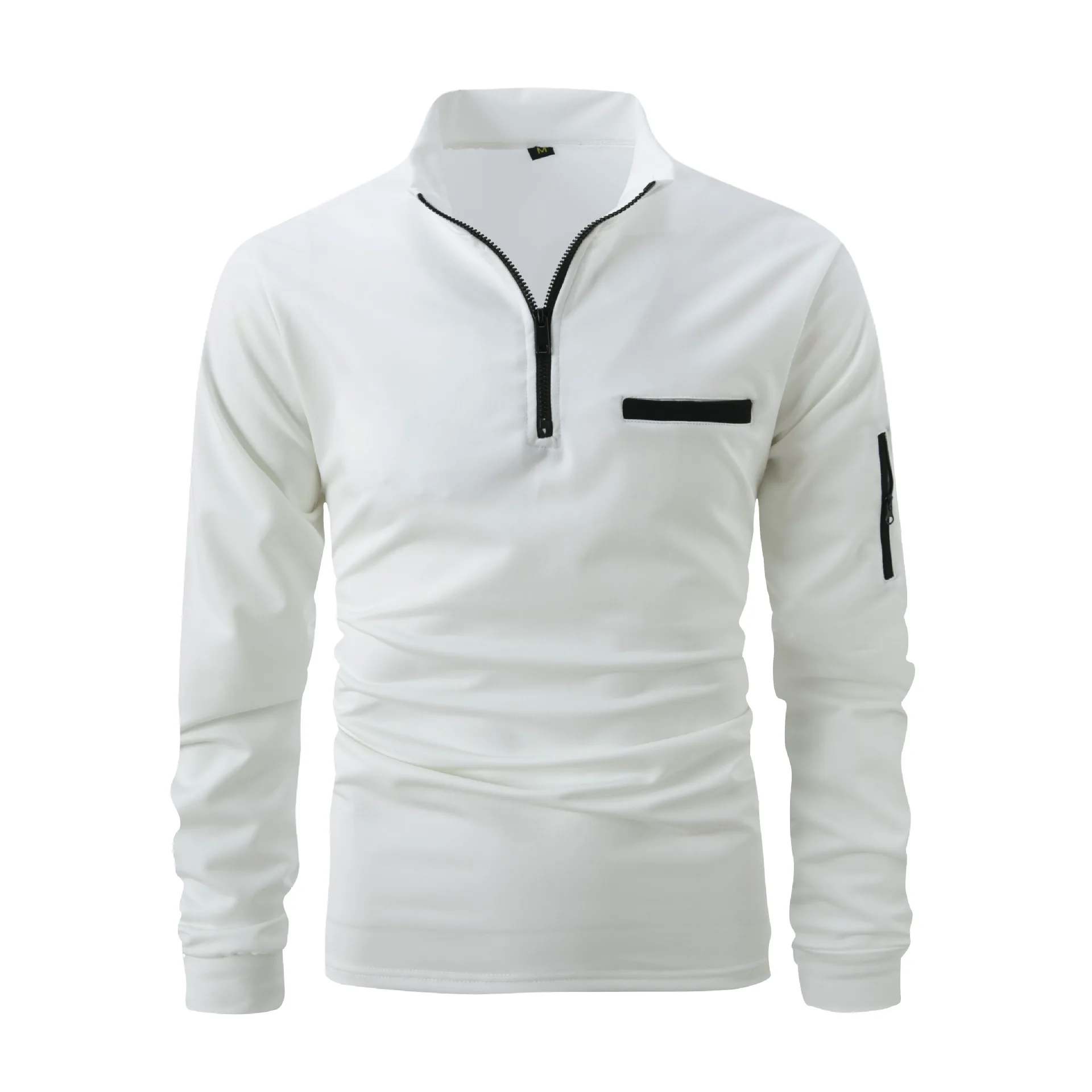 Spring Autumn Men's POLO Shirt Solid Color Zipper Everyday Casual Classic Comfort Fake Pockets High Quality Long Sleeve Tops 5